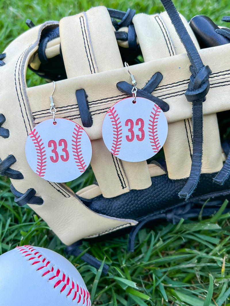 Engraved Baseball Player Number Earrings
